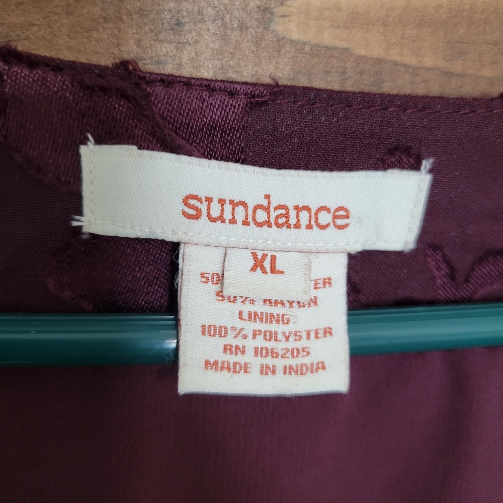 Sundance Burgandy Burnt Velvet Embroidered Sequence Tunic Blouse Size XL - Picture 5 of 8